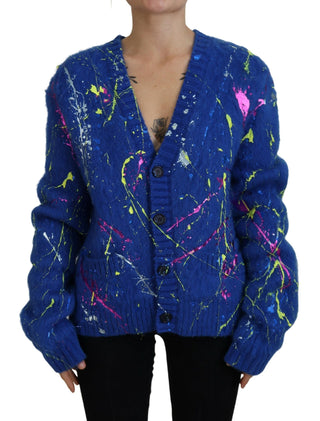 Dolce & Gabbana Clothing Blue / IT40|S / Material: 67% Mohair, 30% Nylon, 3% Wool Elegant Multicolor Splash Mohair Cardigan