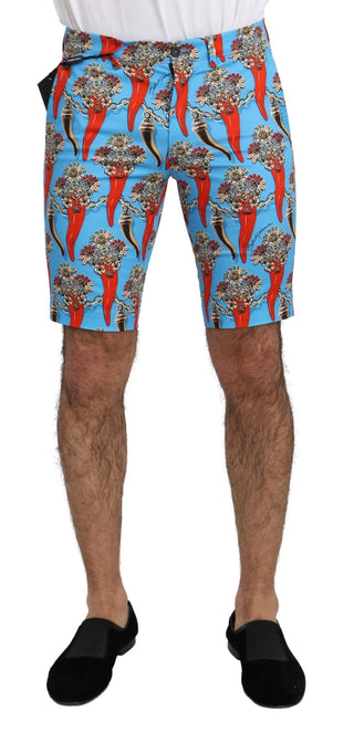 Dolce & Gabbana Clothing Blue / IT44 | XS / Material: 97% Cotton, 3% Stretch Chic Blue Chili Print Casual Shorts