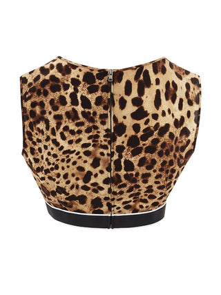 Dolce & Gabbana Clothing Brown / IT42|M Brown Leopard Print Cropped V Neck Top