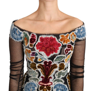 Dolce & Gabbana Clothing Elegant Floral Applique Long Sleeve Top