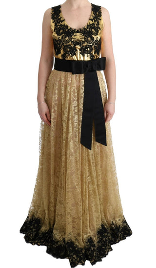 Dolce & Gabbana Clothing Gold / IT42|M / Material: 42% Nylon, 25% Silk, 5% Cotton, 20% Metal, 5% Nylo Elegant Gold Floral Lace Gown Dress