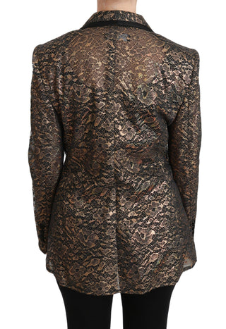 Dolce & Gabbana Clothing Gold / IT44|L / Material: 37% Ramie 18% PU 17% Polyester 16% Silk 12% Nylon Elegant Gold Floral Lace Blazer Jacket