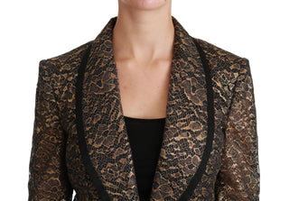 Dolce & Gabbana Clothing Gold / IT44|L / Material: 37% Ramie 18% PU 17% Polyester 16% Silk 12% Nylon Elegant Gold Floral Lace Blazer Jacket