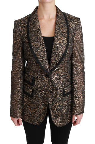 Dolce & Gabbana Clothing Gold / IT44|L / Material: 37% Ramie 18% PU 17% Polyester 16% Silk 12% Nylon Elegant Gold Floral Lace Blazer Jacket