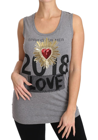 Dolce & Gabbana Clothing Gray / IT38|XS / Material: 100% Cotton Sequined Heart Tank Top in Gray