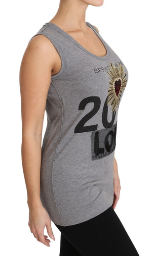 Dolce & Gabbana Clothing Gray / IT38|XS / Material: 100% Cotton Sequined Heart Tank Top in Gray