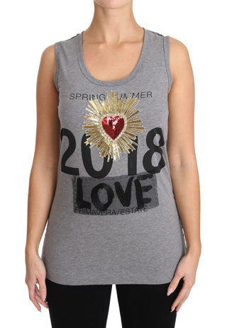 Dolce & Gabbana Clothing Gray / IT38|XS / Material: 100% Cotton Sequined Heart Tank Top in Gray