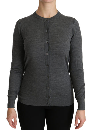 Dolce & Gabbana Clothing Gray / IT38|XS / Material: 100% Virgin Wool Elegant Virgin Wool Crew Neck Cardigan