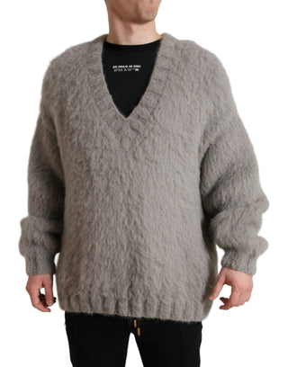 Dolce & Gabbana Clothing Gray / IT48 | M / Material: 72% Alpaca 22% Nylon 4% Wool 2% Elastane Gray Alpaca Fur V-neck Men Pullover Sweater