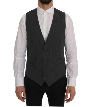 Dolce & Gabbana Clothing Gray / IT50 | L / Material: 80% Cotton, 20% Viscose Elegant Striped Gray Waistcoat Vest