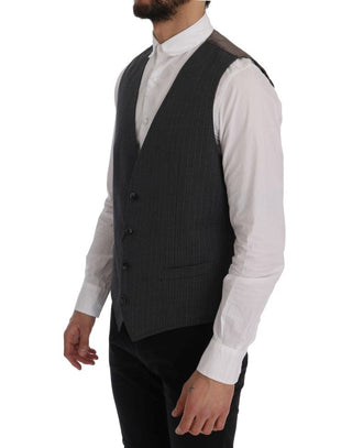 Dolce & Gabbana Clothing Gray / IT50 | L / Material: 80% Cotton, 20% Viscose Elegant Striped Gray Waistcoat Vest