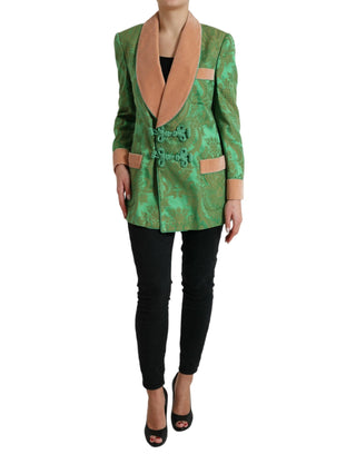 Dolce & Gabbana Clothing Green / IT40|S / Material: 37% Cupro 37% Viscose 20% Cotton 5% Silk 1% Elastane Green Floral Double Breasted Coat Jacket