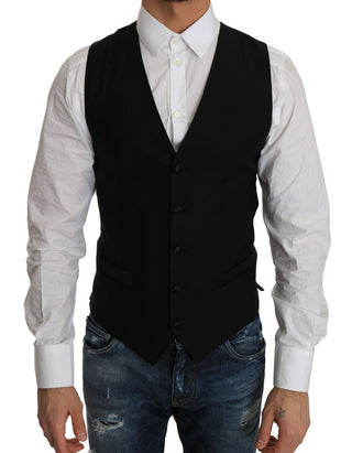 Dolce & Gabbana Clothing IT44 | XS / Black / Material: 90% Wool, 8% Silk, 2% Polyester Sleek Black Wool Blend Formal Vest