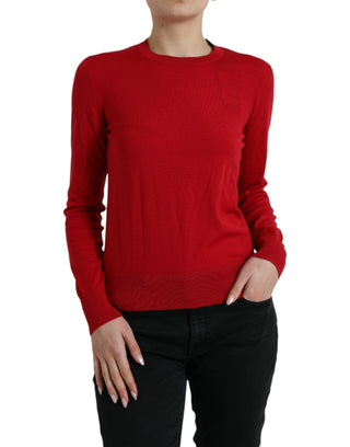 Dolce & Gabbana Clothing Material: 100% Virgin Wool / Red / IT40|S Red Wool Knitted Crew Neck Pullover Sweater