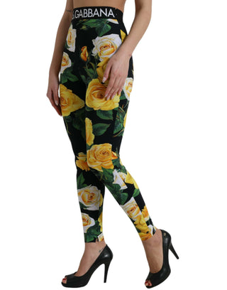 Dolce & Gabbana Clothing Material: 71% Nylon 29% Elastane / Black / IT40|S Black Floral Nylon High Waist Leggings Pants