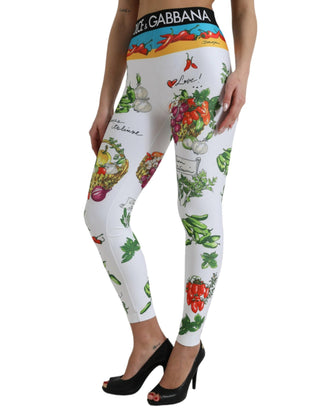 Dolce & Gabbana Clothing Material: 90% Polyester 10% Elastane / White / IT44 | L Elegant High Waist Printed Leggings