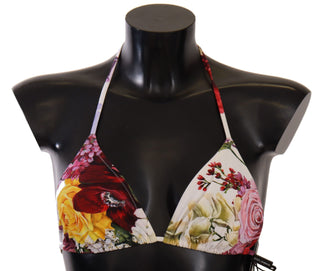 Dolce & Gabbana Clothing Multicolor / IT2 | S White Floral Print Swimsuit Bikini Top Swimwear