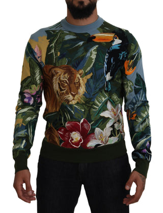 Dolce & Gabbana Clothing Multicolor / IT50 | L / Material: 63% Wool, 37% Silk Jungle Embroidered Wool Silk Sweater