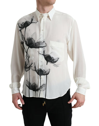 Dolce & Gabbana Clothing Off White / IT40 | M / Material: 100% Silk Elegant Floral Silk Dress Shirt