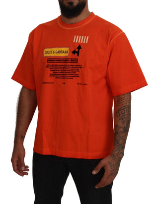 Dolce & Gabbana Clothing Orange / IT54 | XXL / Material: 59% Cotton, 38% Nylon, 3% Elastane Elegant Crew Neck Orange Tee