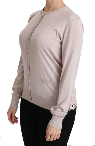 Dolce & Gabbana Clothing Pink / IT44|L / Material: 70% Silk 20% Cotton 10% Viscose Silk Blend Pink Crew Neck Cardigan