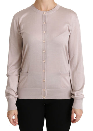 Dolce & Gabbana Clothing Pink / IT44|L / Material: 70% Silk 20% Cotton 10% Viscose Silk Blend Pink Crew Neck Cardigan