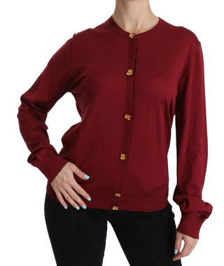 Dolce & Gabbana Clothing Red / IT50 | XXL / Material: 100% Silk Silk Red Cardigan Top with Button Accents