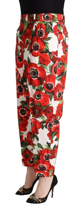 Dolce & Gabbana Clothing White and Red / IT50|3XL / Material: 100% Cotton Chic Anemone Printed Tapered Cotton Pants