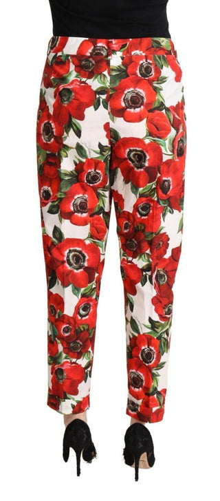 Dolce & Gabbana Clothing White and Red / IT50|3XL / Material: 100% Cotton Chic Anemone Printed Tapered Cotton Pants