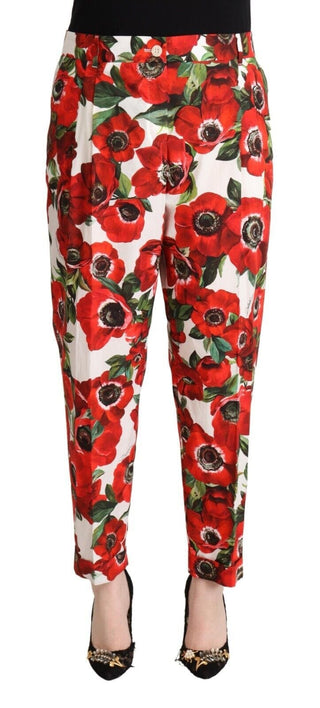 Dolce & Gabbana Clothing White and Red / IT50|3XL / Material: 100% Cotton Chic Anemone Printed Tapered Cotton Pants