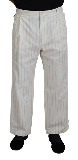 Dolce & Gabbana Clothing White Cotton Striped Formal Pants