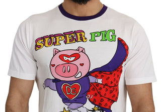 Dolce & Gabbana Clothing White Cotton Top Super Power Pig T-shirt