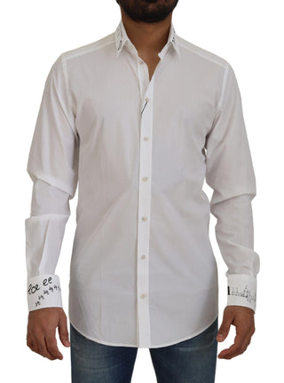 Dolce & Gabbana Clothing White / IT39 | S / Material: 100% Cotton White Printed Cotton SlimFit Dress GOLD Shirt