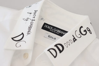 Dolce & Gabbana Clothing White / IT39 | S / Material: 100% Cotton White Printed Cotton SlimFit Dress GOLD Shirt