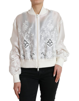 Dolce & Gabbana Clothing White / IT40|S / Material: 74% Silk 18% Cotton 8% Polyester Elegant White Silk Bomber Jacket