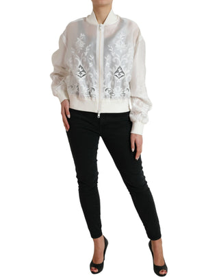 Dolce & Gabbana Clothing White / IT40|S / Material: 74% Silk 18% Cotton 8% Polyester Elegant White Silk Bomber Jacket