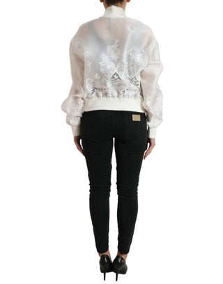 Dolce & Gabbana Clothing White / IT40|S / Material: 74% Silk 18% Cotton 8% Polyester Elegant White Silk Bomber Jacket