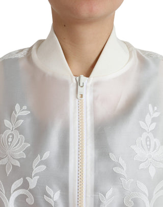 Dolce & Gabbana Clothing White / IT40|S / Material: 74% Silk 18% Cotton 8% Polyester Elegant White Silk Bomber Jacket