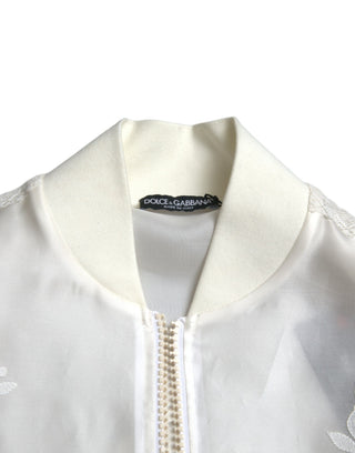 Dolce & Gabbana Clothing White / IT40|S / Material: 74% Silk 18% Cotton 8% Polyester Elegant White Silk Bomber Jacket