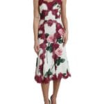 Dolce & Gabbana Clothing White / IT40|S White Rose Print Lace Silk A-line Midi Dress