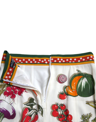 Dolce & Gabbana Clothing White / IT42|M White Vegetable Print High Waist Midi Skirt