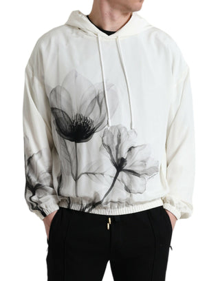 Dolce & Gabbana Clothing White / IT48 | M / Material: 100% Silk Elegant Floral Silk Hooded Pullover