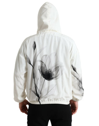 Dolce & Gabbana Clothing White / IT48 | M / Material: 100% Silk Elegant Floral Silk Hooded Pullover