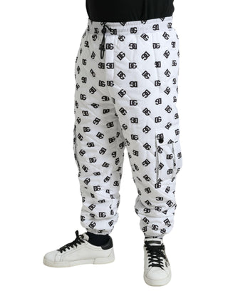 Dolce & Gabbana Clothing White / IT52 | XL / Material: 100% Polyester Chic White Jogger Pants with Iconic DG Print