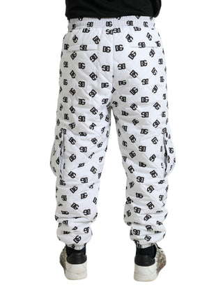 Dolce & Gabbana Clothing White / IT52 | XL / Material: 100% Polyester Chic White Jogger Pants with Iconic DG Print