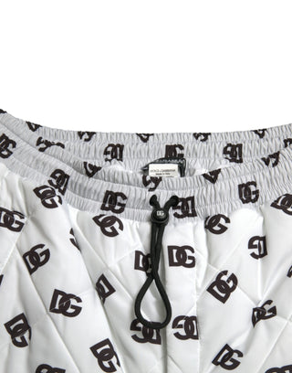 Dolce & Gabbana Clothing White / IT52 | XL / Material: 100% Polyester Chic White Jogger Pants with Iconic DG Print