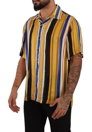 Dolce & Gabbana Clothing Yellow / IT40 | M / Material: 57% Rayon, 43% Silk Yellow Striped Silk-Blend Men's Shirt