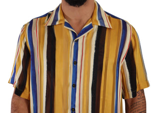 Dolce & Gabbana Clothing Yellow / IT40 | M / Material: 57% Rayon, 43% Silk Yellow Striped Silk-Blend Men's Shirt