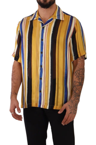 Dolce & Gabbana Clothing Yellow / IT40 | M / Material: 57% Rayon, 43% Silk Yellow Striped Silk-Blend Men's Shirt