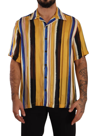 Dolce & Gabbana Clothing Yellow / IT40 | M / Material: 57% Rayon, 43% Silk Yellow Striped Silk-Blend Men's Shirt